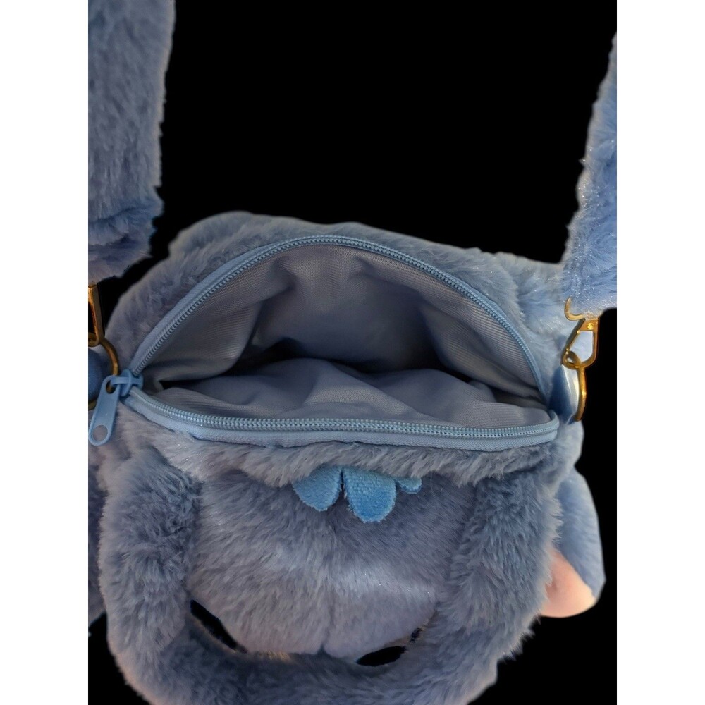 Disney Stitch Plush Crossbody Bag Fuzzy Blue Character Purse Zipper Closure - Picture 5 of 9